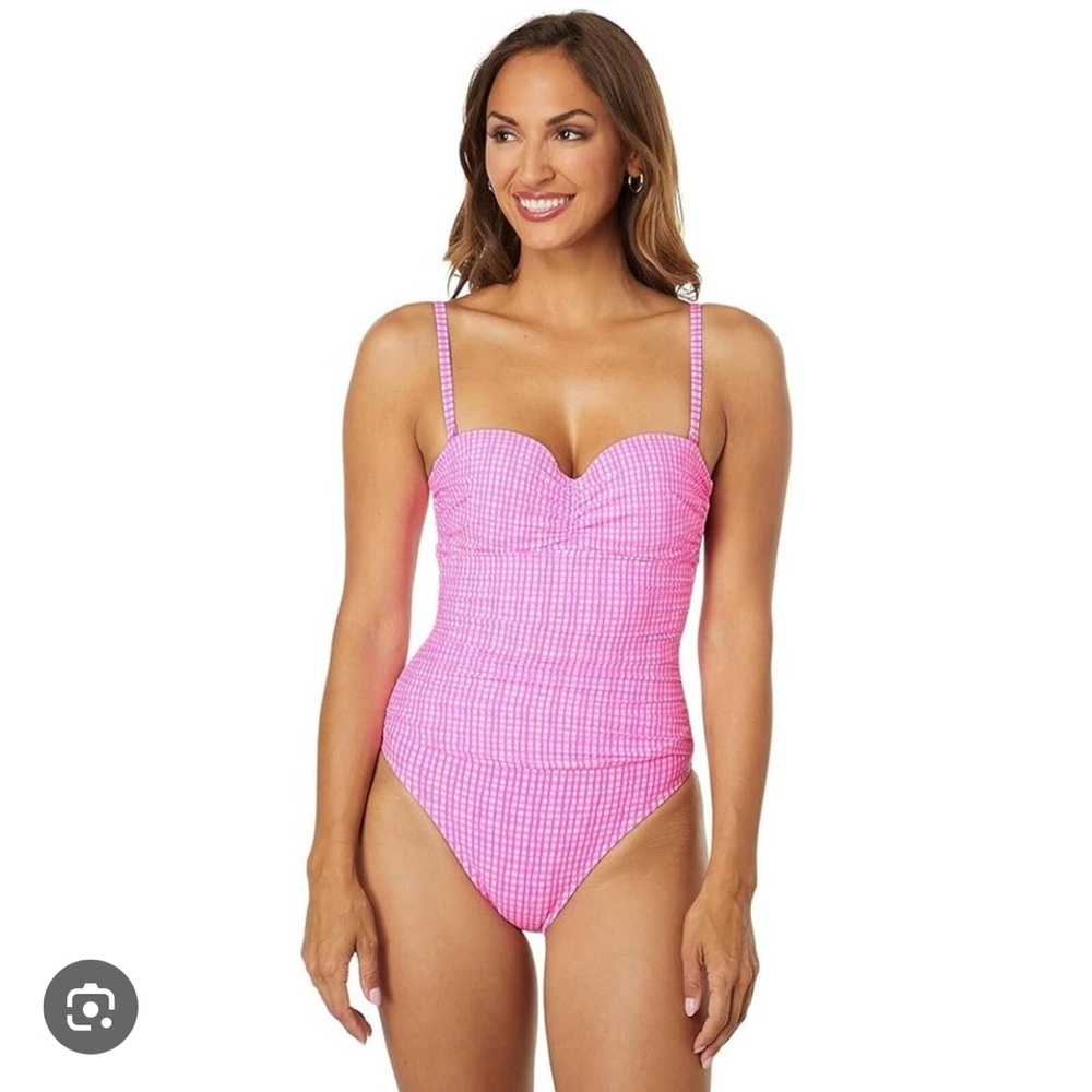 Lilly Pulitzer Layne Along the Same Lines Pink Checkered One-Piece Swimsuit